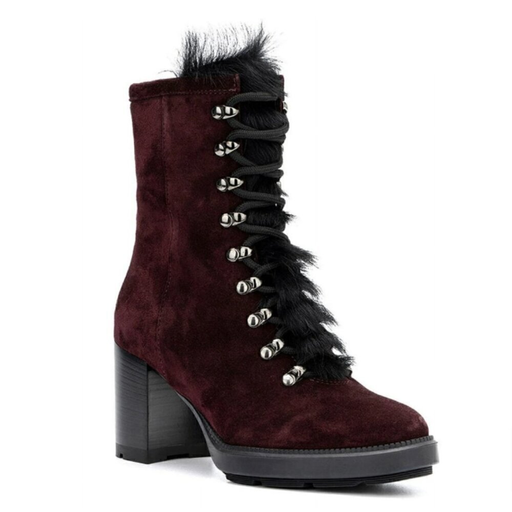 AQUATALIA Iriana Suede + Shearling Hiking Boots Burgundy Waterproof Sz 10.5 NEW